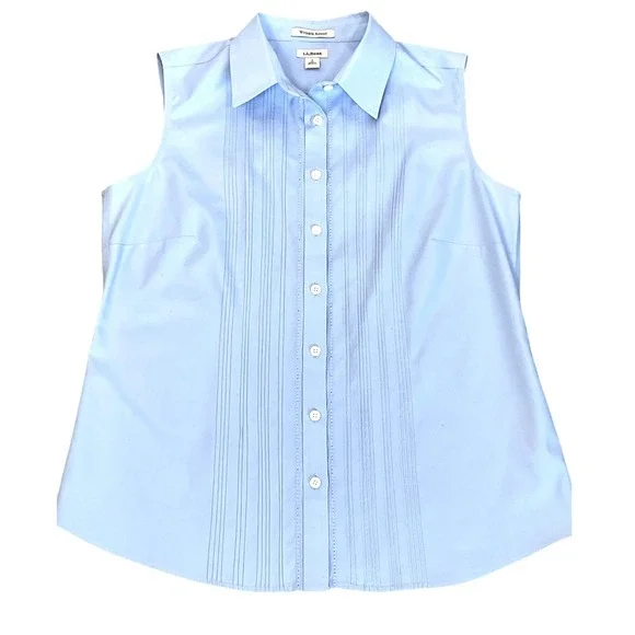 L.L.Bean Sleeveless Shirt Women S Light Blue Excellent Pintuck Wrinkle Resist - Picture 5 of 8